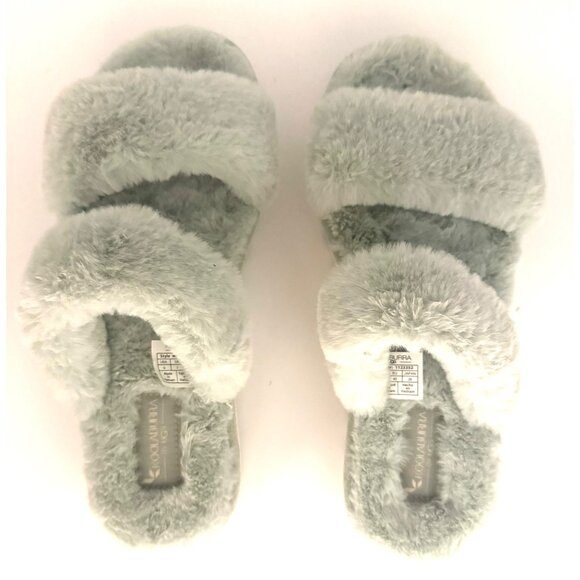 UGG Koolaburra Plush 9 Sage Green Double-Strap Faux Fur Slides New W/O Box Cozy - Picture 10 of 10
